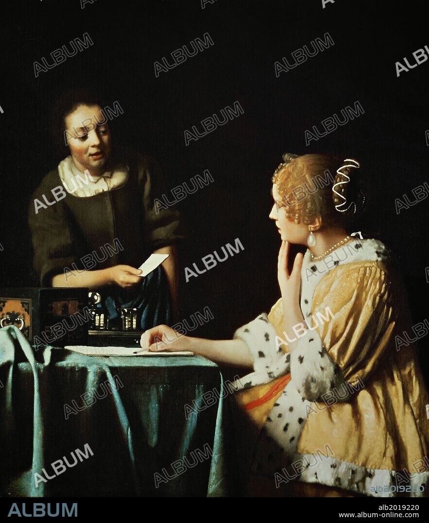JAN VERMEER. Johannes Vermeer / 'Criada entregando una carta a su señora', 1666, Óleo sobre lienzo, 90,2 × 78,4 cm.