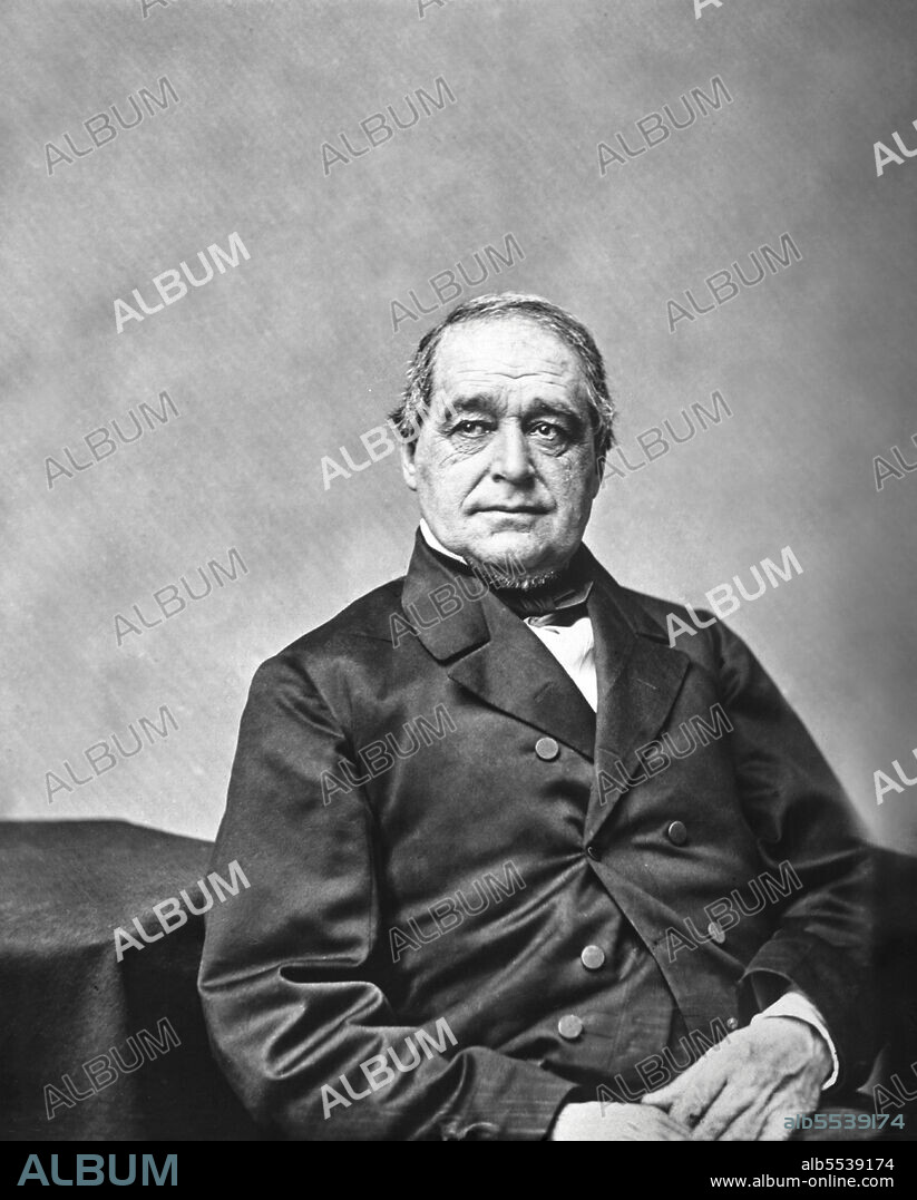 Hannibal Hamlin (1809-1891), American Politician, served as U.S. Vice President under Abraham Lincoln 1861-1865, U.S. Senator from Maine 1857-1861 & 1869-1881, half-length seated Portrait, Mathew Brady Studio, 1860's .