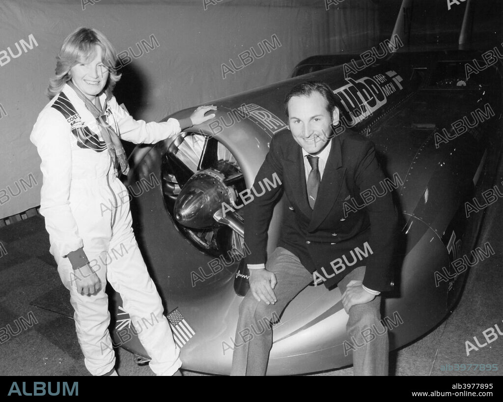 Fiona Brothers and Richard Noble, 1980s. Pictured with the car Thrust 2. Fiona Brothers set the women's propeller boat speed record of 116.279 mph in September 1981. Richard Noble was the holder of the world land speed record (WLSR) in 1983 with the car Thrust 2, with a speed of 633.468 mph. In 1997, the result of Noble's next project, Thrust SSC, was driven by RAF pilot Andy Green to set a new record of 763.035 mph, breaking the sound barrier in the process.