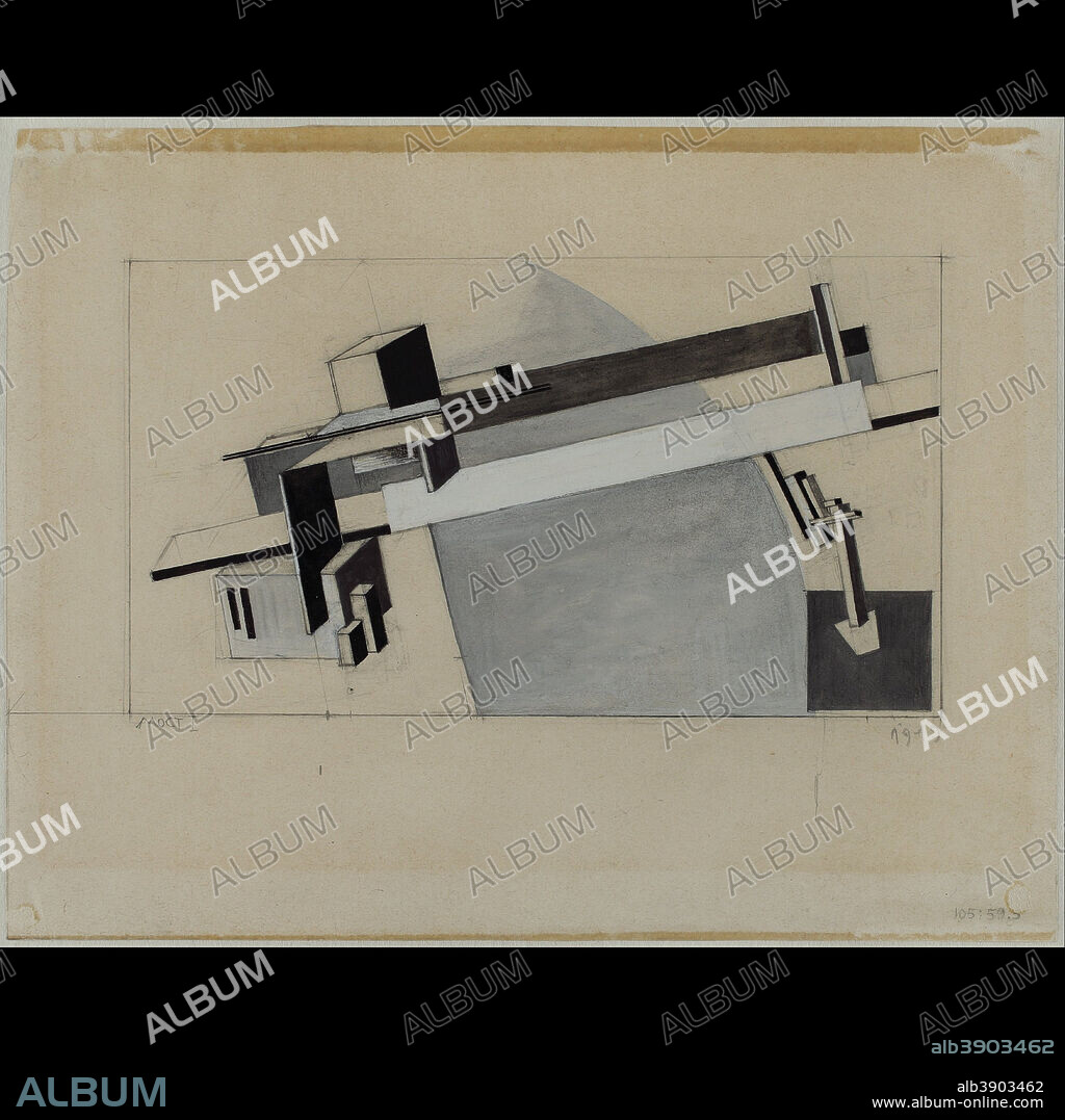 EL LISSITZKY. Proun Study 1A (Proun S. K.) the Bridge. Date/Period: 1919. Painting / Drawing. Height: 150 mm (5.90 in); Width: 190 mm (7.48 in).