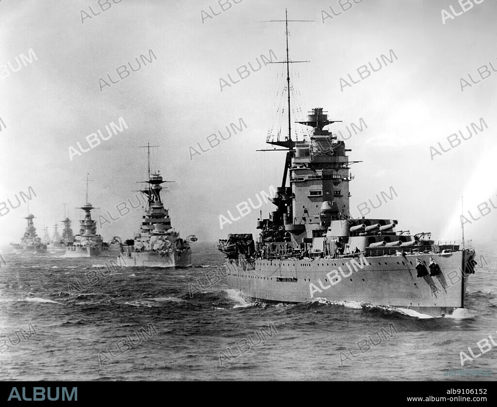 Atlantic Fleet led by HMS Rodney 1925 : a Nelson class battleship of the Royal Navy.