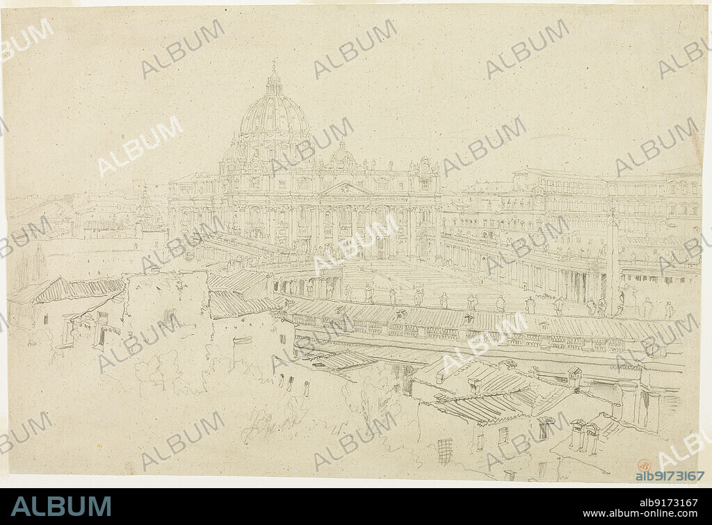 JEAN AUGUSTE DOMINIQUE INGRES. View of Saint Peter's in Rome, n.d. Attributed to Jean-Auguste-Dominique Ingres.