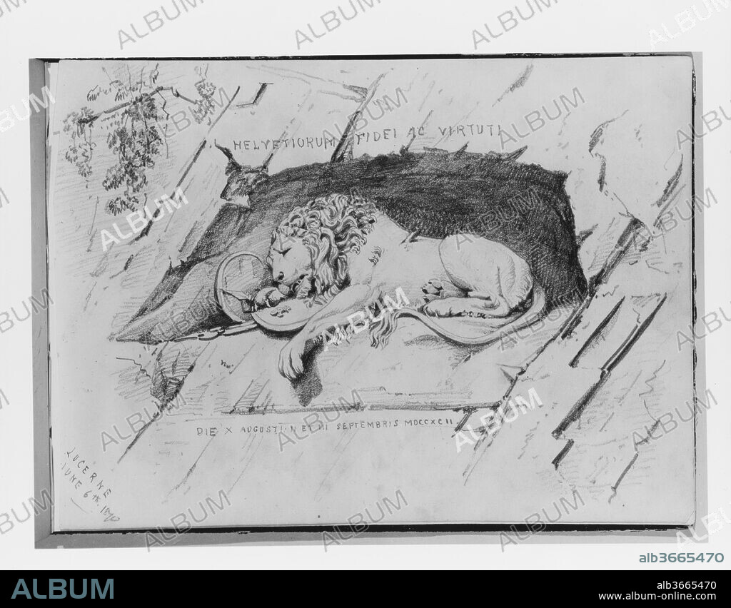 Lion Monument, Lucerne (from Switzerland 1870 Sketchbook). Artist: John Singer Sargent (American, Florence 1856-1925 London). Dimensions: 8 x 11 1/8 in. (20.3 x 28.3 cm). Date: June 6, 1870.