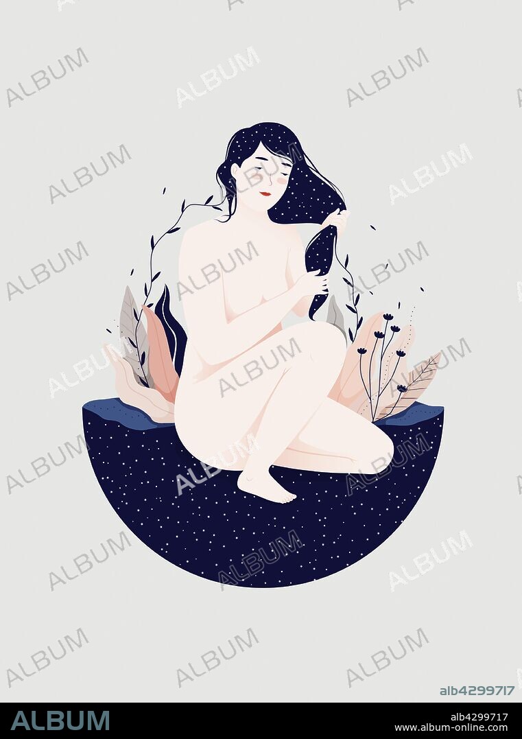 Naked woman sitting in harmony with nature.