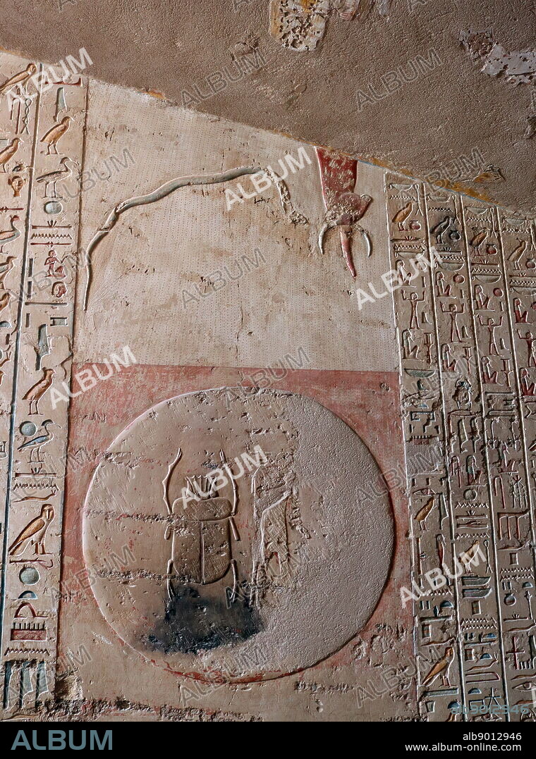 A photograph taken within Tomb KV8, located in the Valley of the Kings, used for the burial of Pharaoh Merenptah of Ancient Egypt's Nineteenth Dynasty. Merneptah or Merenptah (reigned July or August 1213 BC - May 2, 1203 BC) was the fourth ruler of the Nineteenth Dynasty of Ancient Egypt.