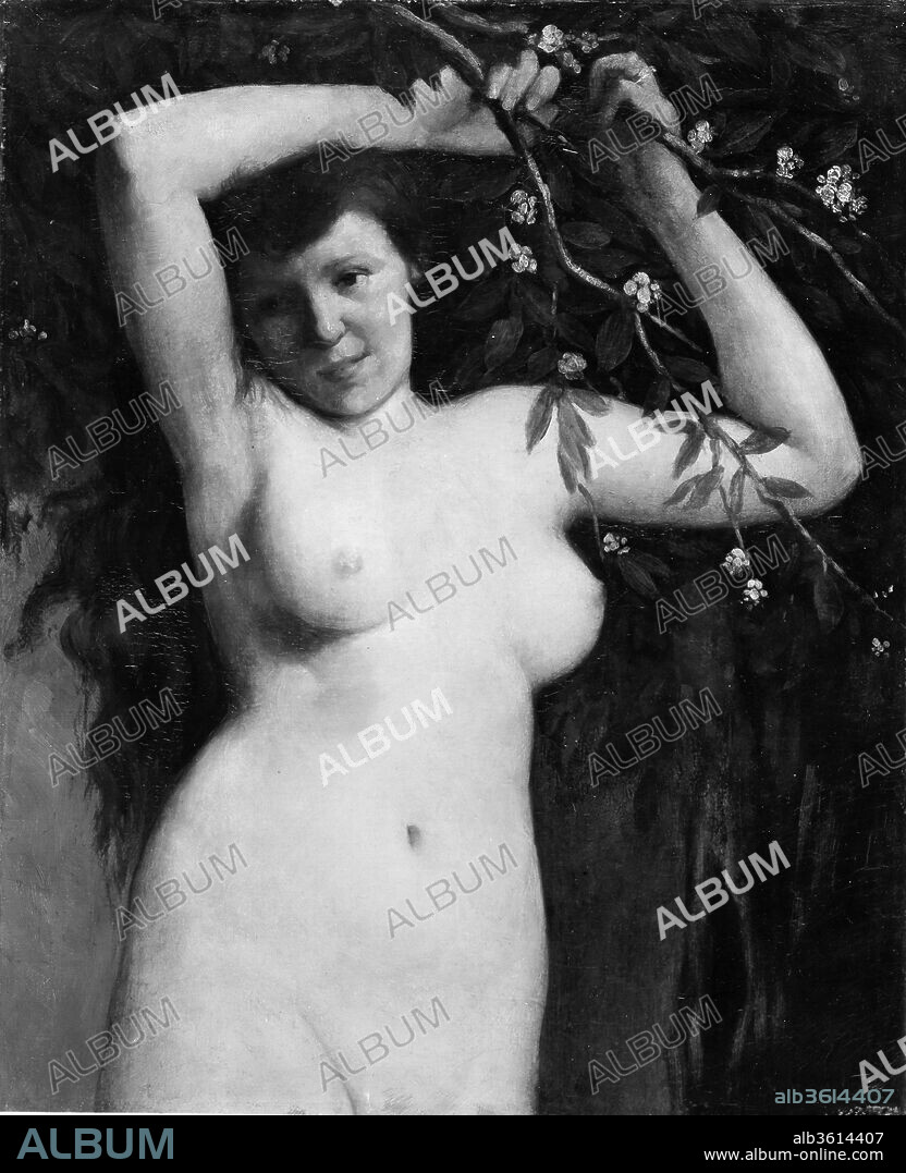 Nude with Flowering Branch. Artist: Gustave Courbet (French, Ornans 1819-1877 La Tour-de-Peilz). Dimensions: 29 1/2 x 24 in. (74.9 x 61 cm). Date: 1863.

This is the first Courbet nude acquired by the Americans Louisine (1855-1929) and H. O. Havemeyer (1847-1907), who amassed one of the largest and most representative private collections of the artist's works. The couple purchased the painting in 1892, despite H. O. Havemeyer's initial disapproval and their mutual agreement to forego buying nudes. Louisine Havemeyer considered it "one of the loveliest pictures I have ever seen," and her husband was soon won over by the work. The branch held by the woman is often identified as that of a cherry tree.