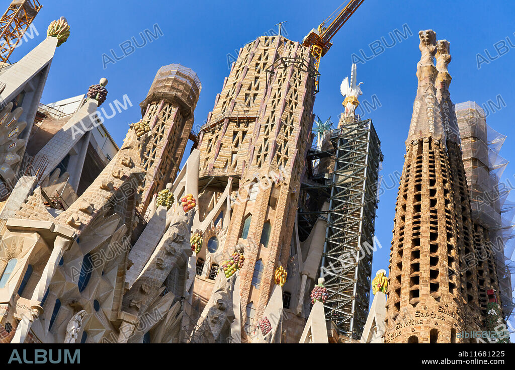 Basilica of the Sagrada Familia. Barcelona. Spain. The Basilica and the Expiatory Church of the Sagrada Familia is a large Roman Catholic church in Barcelona, designed by the Catalan Spanish architect Antoni Gaudí (1852-1926).