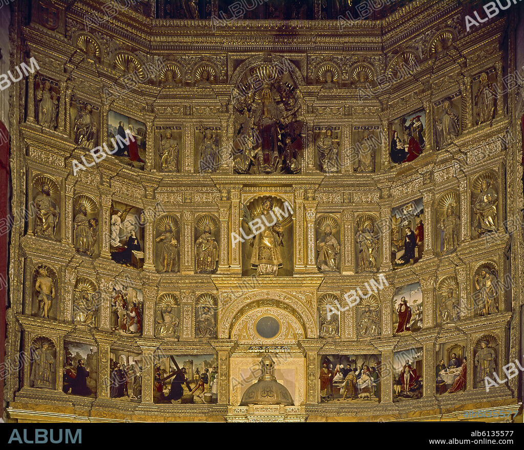 PEDRO DE GUADALUPE (1470-1530) ESCULTOR. RETABLO MAYOR DE LA CATEDRAL DE PALENCIA CON ESCULTURAS DE FELIPE VIGARNY Y PINTURAS DE JUAN DE FLANDES - SIGLO XVI - RENACIMIENTO ESPAÑOL.