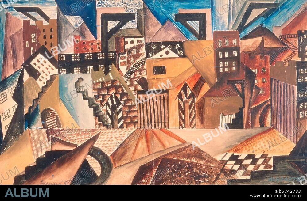 Andreïev, Leonid Nicolaïevitch. écrivain russe; 1871-1919. OEuvre: Rasskaz o semi povesennych. (Les sept pendus; 1908). Projet de décoration. Aquarelle, 1929, de Boris Borvine Frenkel (1895-1984). H. 0,30; L. 0,50. Coll. particulière.