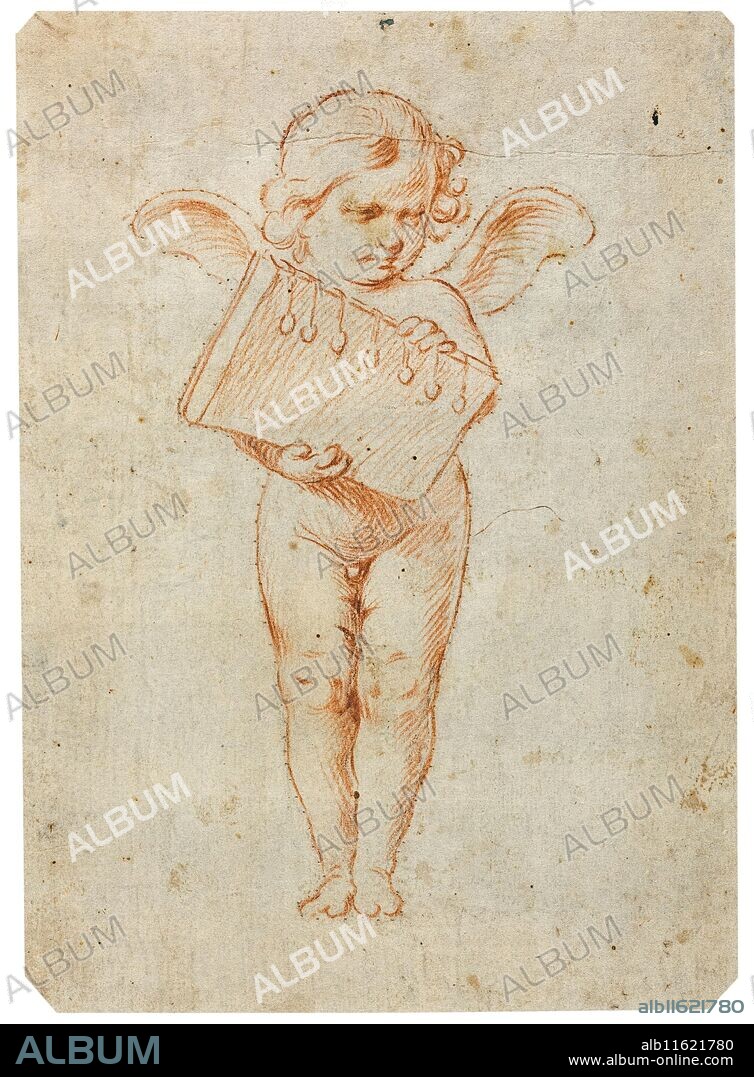ANTONIO DEL CASTILLO Y SAAVEDRA. Antonio del Castillo Saavedra / 'Ángel niño con el Libro de los Siete Sellos'. 1640 - 1650. Sanguina sobre papel verjurado, 198 x 140 mm.