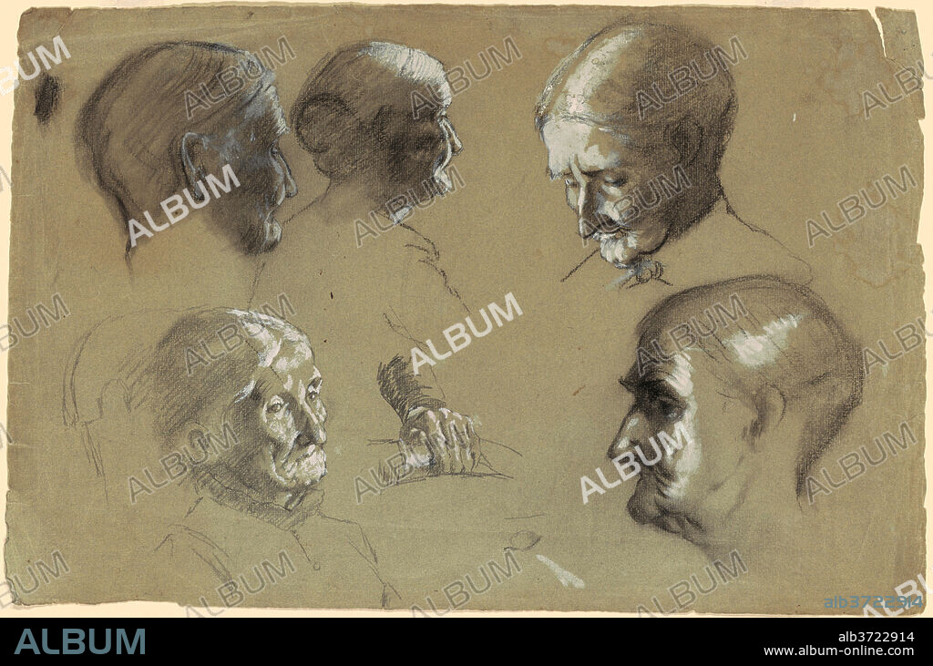 JR. ENOCH WOOD PERRY. Studies of an Elderly Woman. Dated: c. 1870-1890. Dimensions: sheet: 31.75 × 48.74 cm (12 1/2 × 19 3/16 in.). Medium: graphite, charcoal, and gouache on gray wove paper.