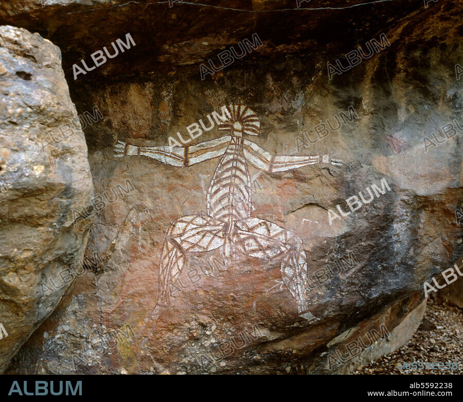 ANONYM. Kunst: australisch / Aborigines-Kunst. Felsmalerei. Kakadu National Park, Arnhemland, Nordterritorium, Australien (älteste Darstellungen ca. 20.000 Jahre alt). Foto, 1996/97. (Bildquelle ohne nähere Angaben).