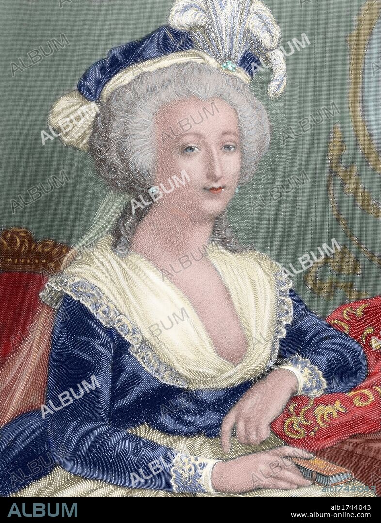 MARIA ANTONIETA, (Viena, 1755-París, 1793). Esposa de Luis XVI y reina de Francia (1774-1792). Desde el inicio de la Revolución Francesa fue la máxima representante de la aristocracia conservadora. Después de la ejecución de su marido (enero de 1793) fue juzgada, condenada a muerte y guillotinada (16 de octubre de 1793). Grabado coloreado de "Historia Universal". S. XIX.