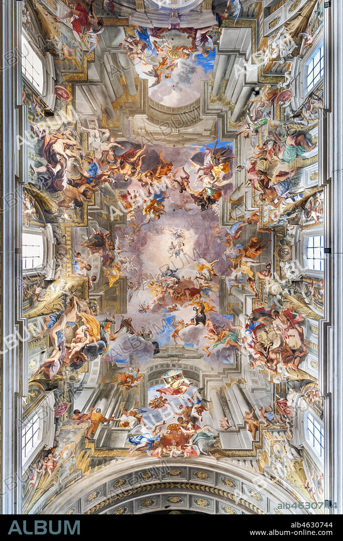 Rome, S. Ignazio Church, interior: view of the vault of the nave decorated with the fresco "Glory of St. Ignatius", by Andrea Pozzo, 1685.