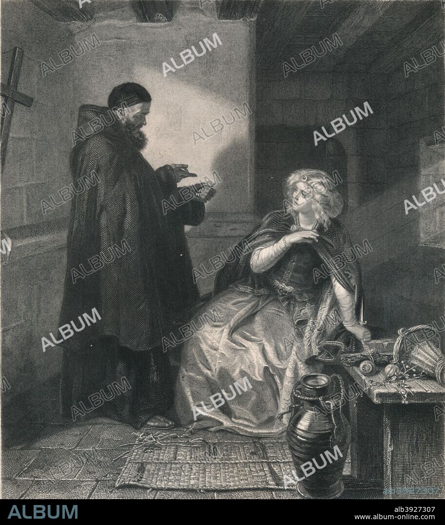 Juliet in the Cell of Friar Lawrence, 1867. After a work by Edward Matthew Ward  (1816-1879). From the 'Imperial Edition of The Works of Shakespere', published by Virtue and Company, London, 1873-76.