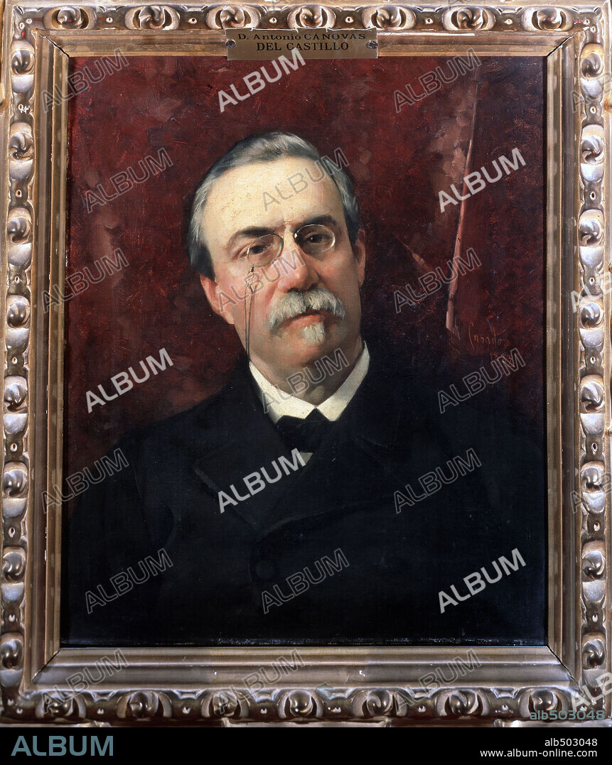 JOSÉ CASADO DEL ALISAL. Portrait of Antonio Canovas del Castillo (1828-1897), Spanish politician and historian known principally for serving six terms as Spanish Prime Minister, Oil on canvas.