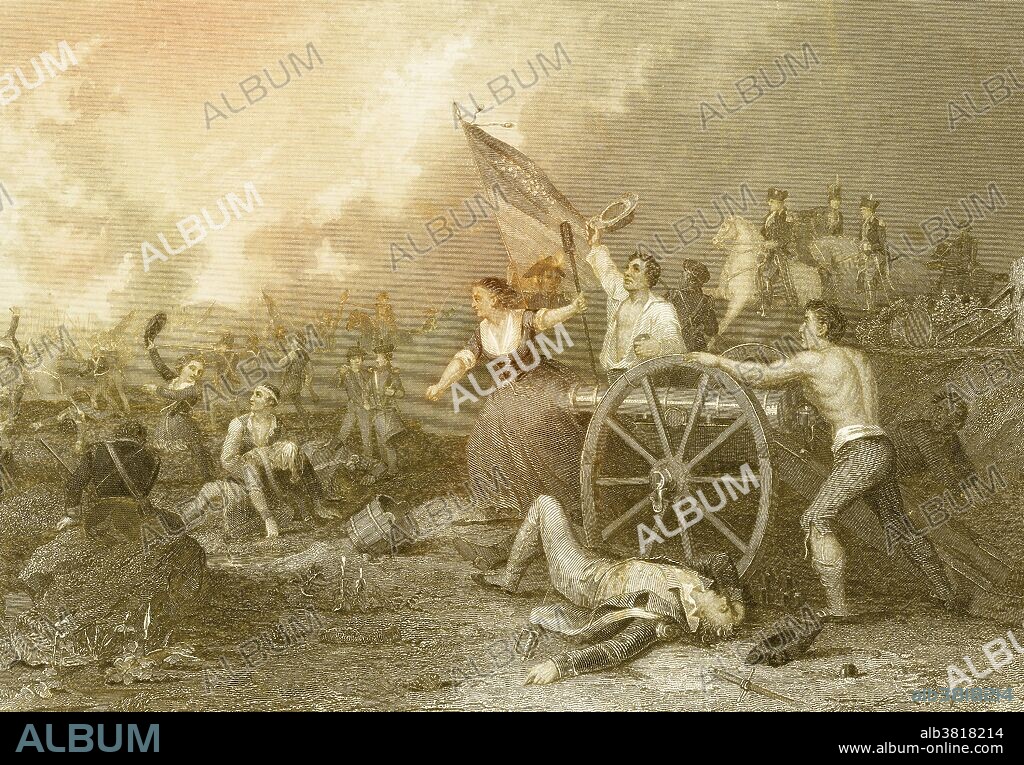 Molly Pitcher at the Battle of Monmouth. The Battle of Monmouth was an American Revolutionary War battle fought on June 28, 1778 in Monmouth County, New Jersey. The Continental Army under General George Washington attacked the rear of the British Army column commanded by Lieutenant General Sir Henry Clinton as they left Monmouth Court House. During the battle the temperature remained almost consistently above 100 degrees Fahrenheit, and heat stroke was said to have claimed more lives than musket fire throughout the battle. Molly Pitcher (so called because she carried water to the troops) taking her wounded husband's place at a gun during the Battle of Monmouth. According to legend, in the heat of battle, Marycontinued to "swab and load" the cannon using her husband's rammer. At one point, a British musket ball or cannon ball flew between her legs and tore off the bottom of her skirt. Mary supposedly said, "Well, that could have been worse," and went back to loading the cannon. In commemoration for her courage, Washington issued her a warrant as a non commissioned officer. Afterwards, she was known as "Sergeant Molly," a nickname that she used for the rest of her life. Engraving by J. Rogers from a painting by D. M. Carter.