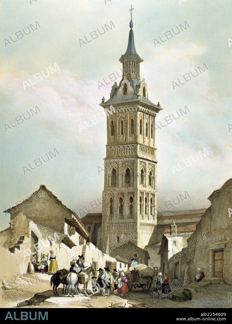TOLEDO. ILLESCAS. TORRE DE SANTA MARIA. DIBUJO DE GENARO PEREZ DE VILLAAMIL. PARIS 1842 - 1844.