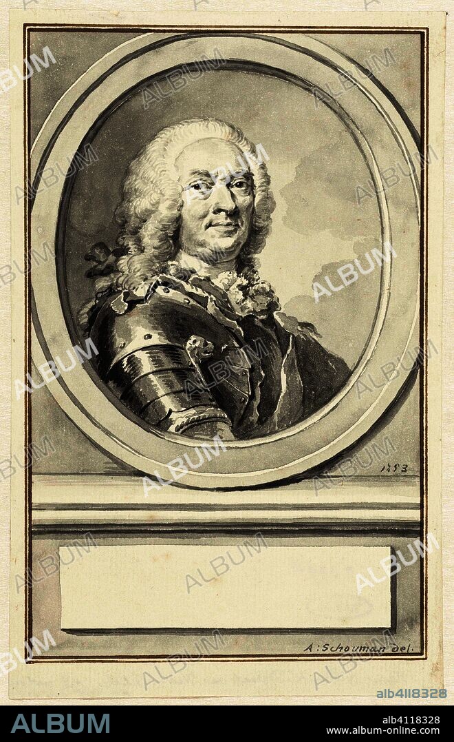 Portrait of William VIII, Landgrave of Hessen-Kassel, in armor, to the right, in oval. Draughtsman: Aert Schouman. Dating: 1753. Measurements: h 191 mm × w 121 mm.