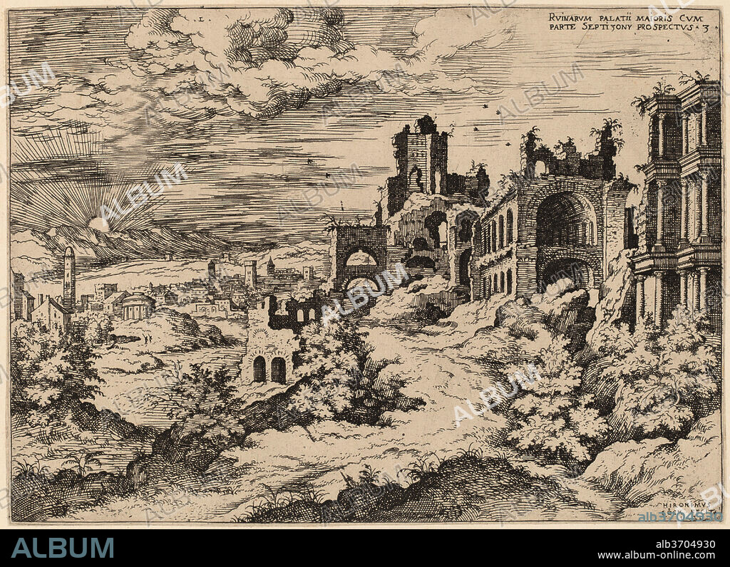 HIERONYMUS COCK. Ruins on the Palatine with a Panoramic Landscape. Dated: 1550. Dimensions: sheet (trimmed to plate mark): 20.3 x 28.1 cm (8 x 11 1/16 in.). Medium: etching on laid paper.