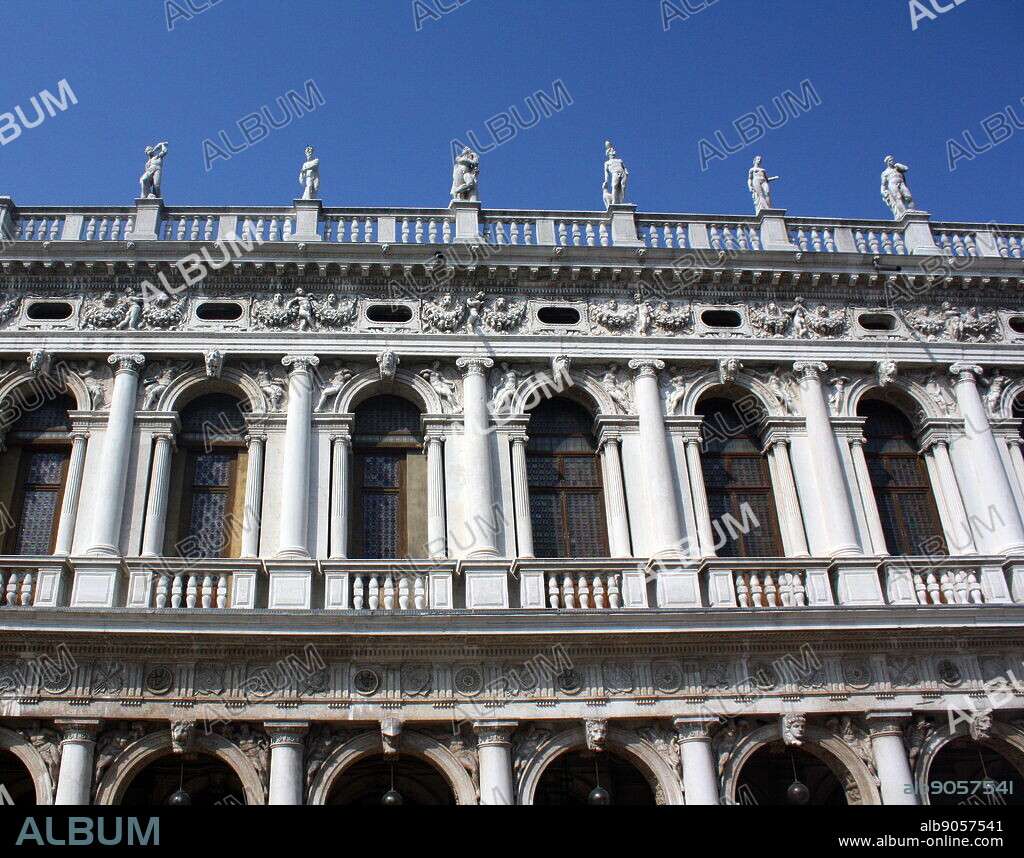 The Piazzetta di San Marco is an open space connecting the south side of the Piazza to the waterway of the lagoon. The Piazzetta lies between the Doge's Palace on the east and Jacopo Sansovino's Libreria which holds the Biblioteca Marciana on the west. The (west) side is occupied entirely by the Libreria (Library) designed by Jacopo Sansovino to hold the Biblioteca Marciana.
