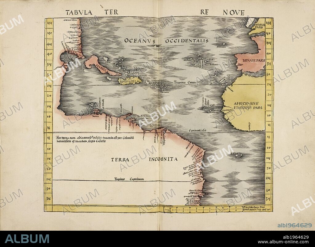 Map of Oceanvs Occidentalis. A map of the Eastern Ocean. The atlantic ocean and the Americas. Terra Incognita. West Africa. . Map of the Ancient World. Lithographed from an atlas to Ptolemyâ€™s Geography ... Rome, 1478]. Strasbourg. Published in 1513. Source: Maps C.1.d.9. Language: Latin.