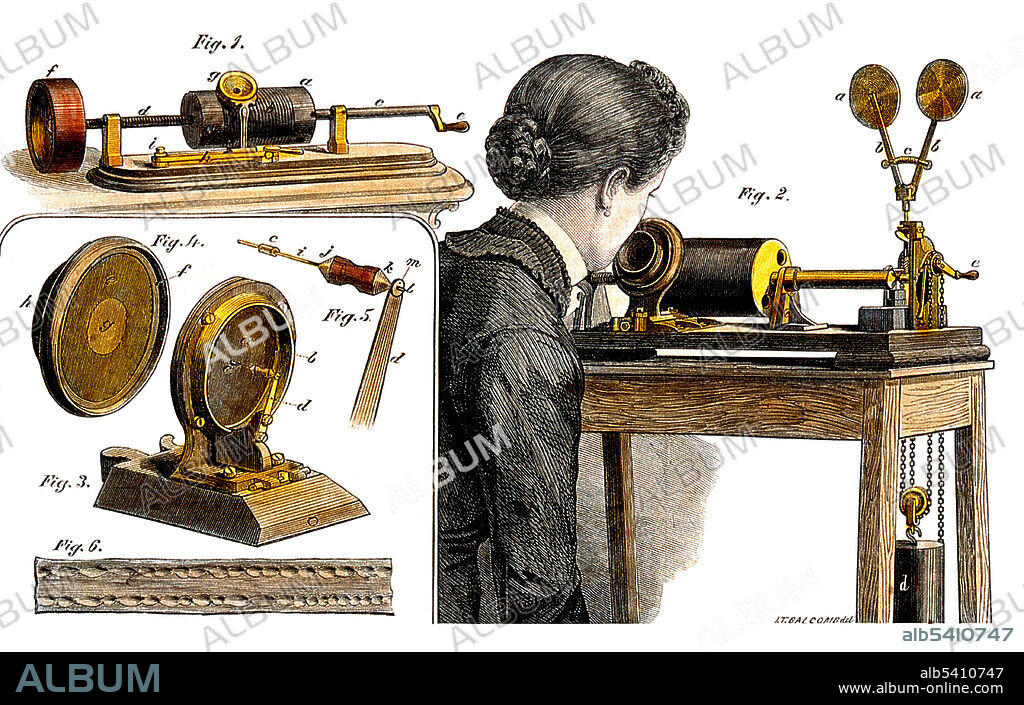 Edison phonograph. The phonograph was invented in 1877 by Thomas Edison. While other inventors had produced devices that could record sounds, Edison's phonograph was the first to be able to reproduce the recorded sound. His phonograph originally recorded sound onto a tinfoil sheet wrapped around a rotating cylinder. A stylus responding to sound vibrations produced an up and down or hill-and-dale groove in the foil. Thomas Alva Edison (February 11, 1847 - October 18, 1931) was an American inventor and businessman. He developed many devices that greatly influenced life around the world, including the phonograph, the motion picture camera, and a long-lasting, practical electric light bulb. He was one of the first inventors to apply the principles of mass production and large teamwork to the process of invention, and therefore is often credited with the creation of the first industrial research laboratory. Edison is the fourth most prolific inventor in history, holding 1,093 US patents in his name. He is credited with numerous inventions that contributed to mass communication and, in particular, telecommunications. These included a stock ticker, a mechanical vote recorder, a battery for an electric car, electrical power, recorded music and motion pictures. Thomas Edison died of complications of diabetes 1931, at the age of 84.
