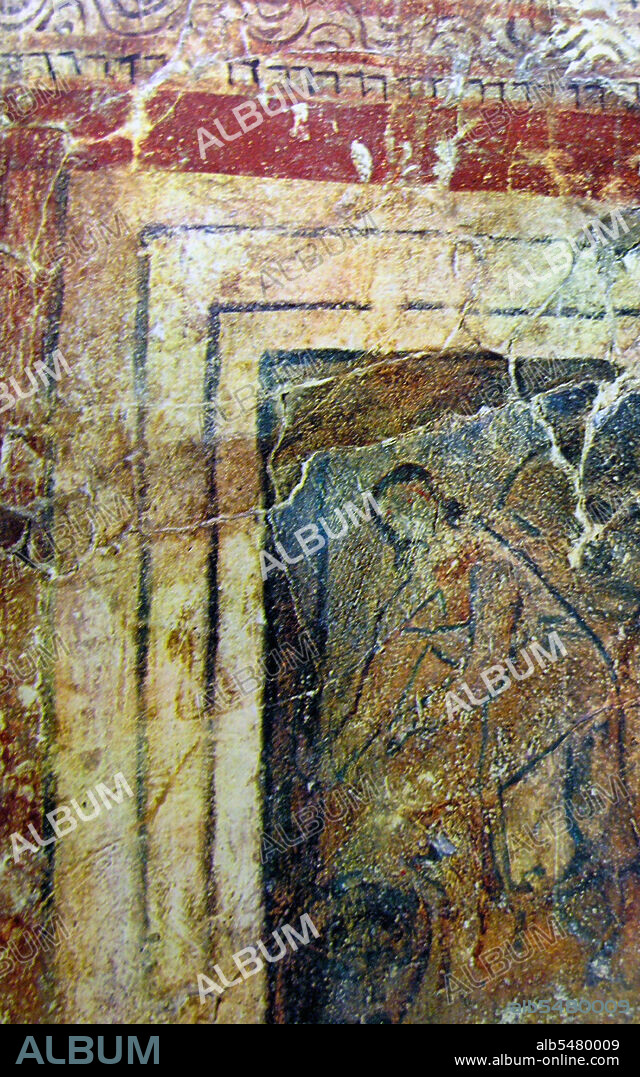 The Dura-Europos church (also known as the Dura-Europos house church) is the earliest identified Christian house church. It is located in Dura-Europos in Syria and dates from 235 CE. The building consists of a house conjoined to a separate hall-like room, which functioned as the meeting room for the church. The surviving frescoes of the baptistry room are probably the most ancient Christian paintings. Murals include the 'Good Shepherd' the 'Healing of the paralytic' and 'Christ and Peter walking on water'. These are considered the earliest depictions of Jesus Christ. There were also frescoes of Adam and Eve as well as David and Goliath. The frescoes clearly followed the Hellenistic Jewish iconographic tradition, but they are more crudely done than the paintings of the nearby Dura-Europos synagogue.