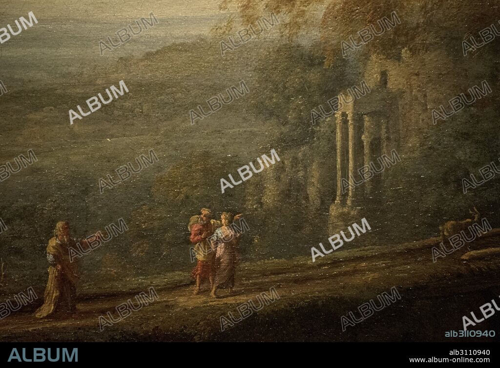 Claude Lorrain (1600-1682). Pintor francés. Paisaje con Rebeca despidiéndose de su padre, hacia 1640. Detalle. Museo Nacional (National Museum). Estocolmo. Suecia.
