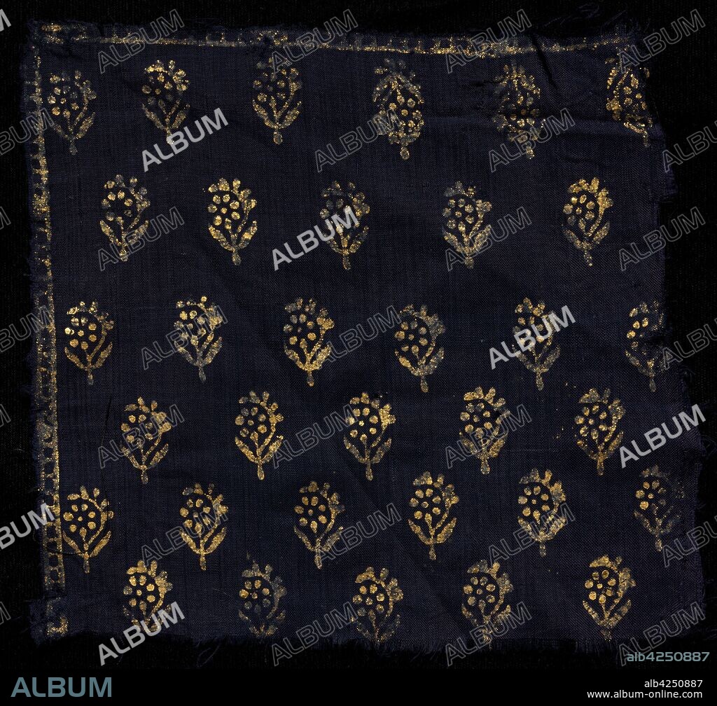 Block Print, 1800s. India, 19th century. Block printed with gold leaf on cotton muslin; overall: 17.2 x 17.8 cm (6 3/4 x 7 in.).