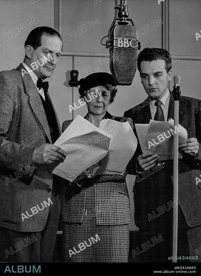 Radio Drama -- Laidman Browne, Gladys Young and David Peel broadcasting in a recent British Broadcasting Corporation production of Shakespeare's "All's Well That Ends Well". Laidman Browne and Gladys Young, who recently left the BBC Drama Repertory Company of which they were founder members, are both "Geordies ", as" natives of England's Tyneside are called. They have made thousands of broadcasts in the past twenty-five years and British people rightly term Gladys Young the First Lady of Radio.