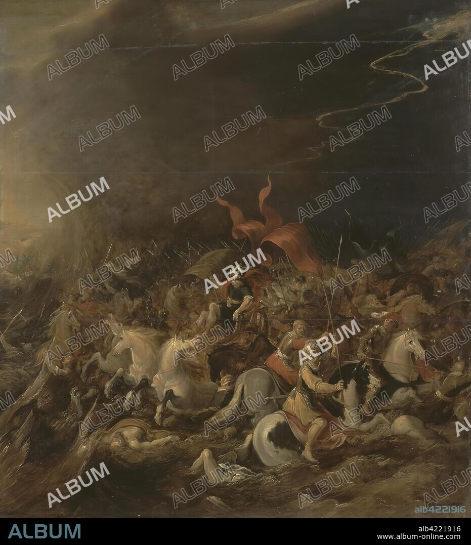 HANS JORDAENS III. 'The Pharaon Perishing in Red Sea'. Flanders. Dimensions: 79,8x73 cm.