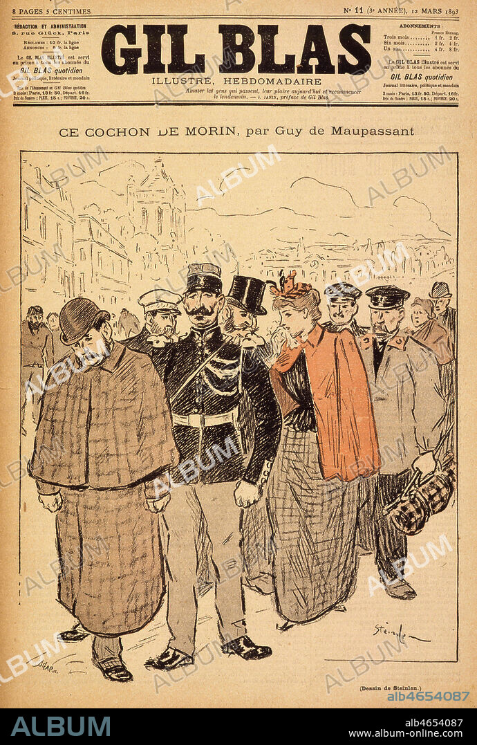 Le cochon de Morin par Guy de MAUPASSANT (1850-1893). Illustration de STEINLEN (1859-1923) pour Gil Blas de 1893. Credit : Collection KHARBINE-TAPABOR.