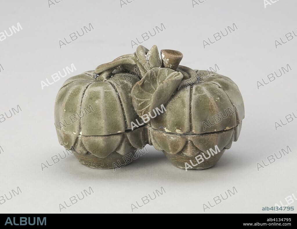 Double Melon-Shaped Box. China. Date: 960 AD-1127. Dimensions: 5.5 × 8.5 × 4.5 cm (2 3/16 × 3 3/8 × 1 3/4 in.). Yaozhou ware; stoneware with underglaze carved and molded decoration. Origin: China.