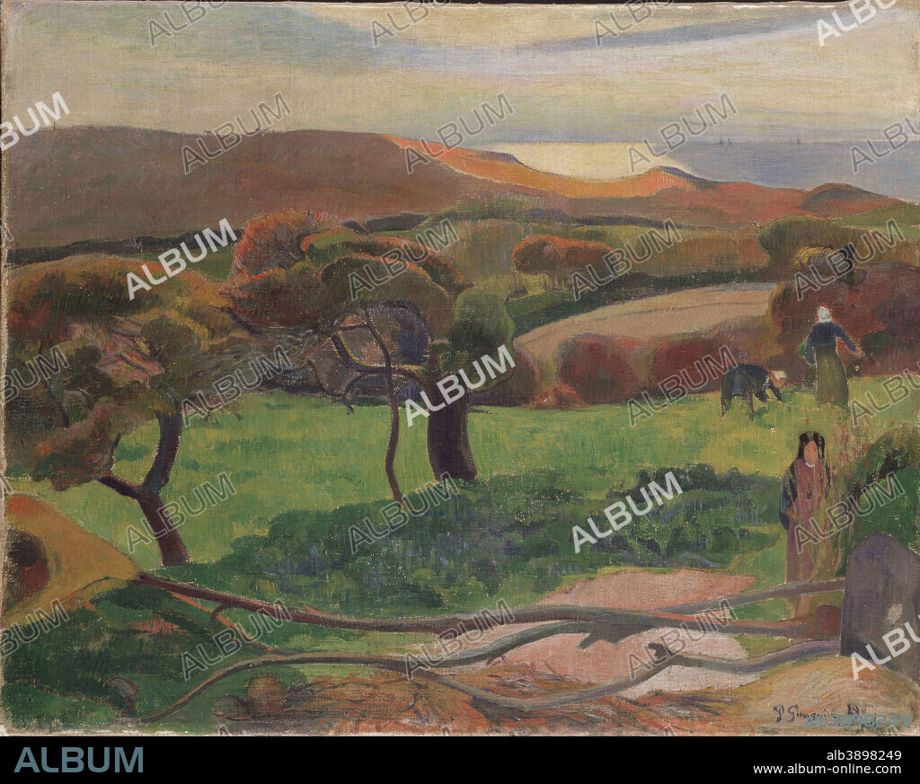 PAUL GAUGUIN. Les champs au bord de la mer / Landscape from Bretagne. Date/Period: 1889. Painting. Oil on canvas. Height: 72.5 cm (28.5 in); Width: 91 cm (35.8 in).