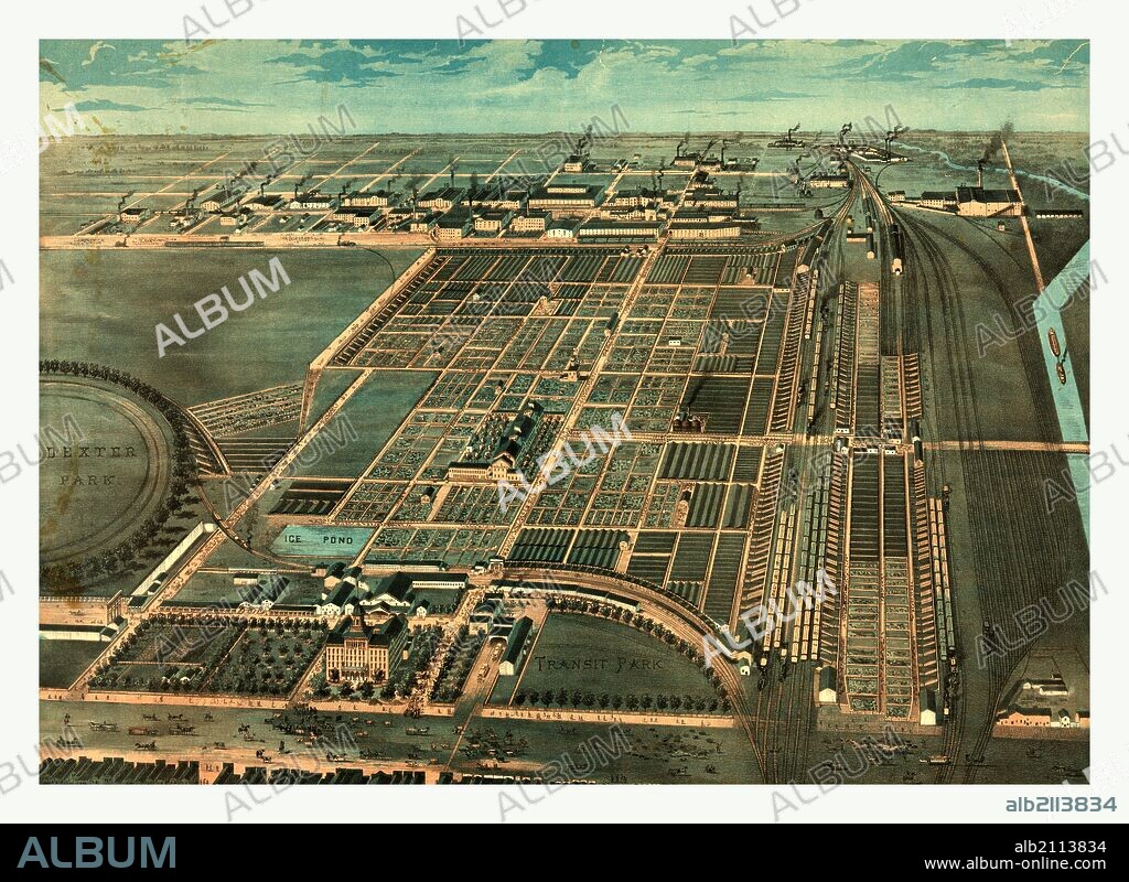 The Great Union Stock Yards of Chicago by by Walsh & Co., circa 1878, US, USA, America.