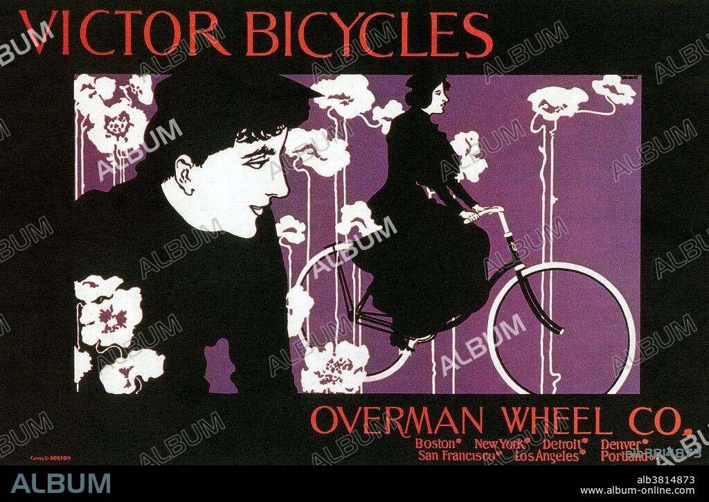 William Henry Bradley (July 10, 1868 - January 25, 1962) was an American Art Nouveau illustrator and artist. Nicknamed the "Dean of American Designers" by The Saturday Evening Post, he was the highest paid American artist of the early 20th century. The flagship product of the Overman Company was the Victor Bicycle. The Victor Bicycle made extensive use of interchangeable parts, an innovation which allowed the owner to make minor repairs, without bringing the bicycle to a professional mechanic. The metal parts of the Victor bicycle were all steel; it was the first bicycle to use no cast metal parts. It was also one of the first bicycles to use a hollow pneumatic tire. In 1896, there was a bicycle craze and an economic slump, such that hundreds of manufacturers got into the bicycle business. This created a massive over-production, followed by a crash in bicycle prices. Despite this competition, Overman held firm to its $100 bicycle prices, which hurt sales. By December 1897, the company, facing bankruptcy, was in debt for over a half-million dollars, their shops closed, and hundreds of employees were thrown out of work.