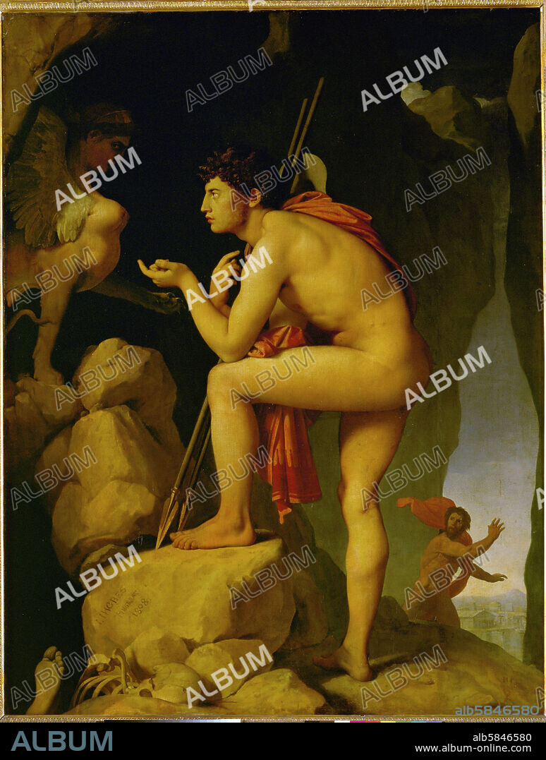 JEAN AUGUSTE DOMINIQUE INGRES. Oedipus solving the riddles of the sphinx. Canvas (1808).