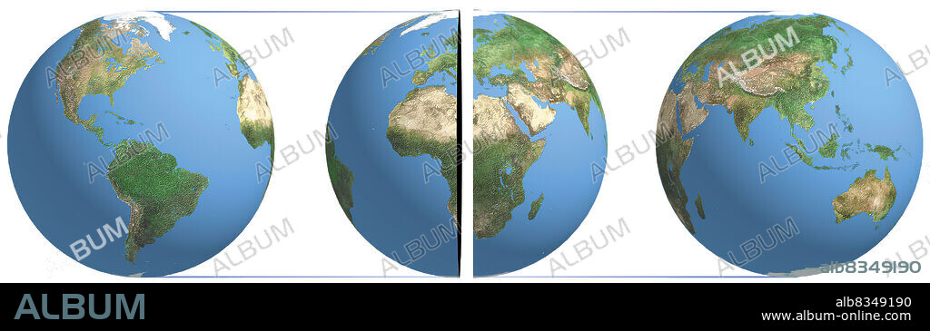 The prime meridian, an imaginary line passing through Greenwich, England, also separates the planet into two parts: the Eastern Hemisphere and the Western Hemisphere.