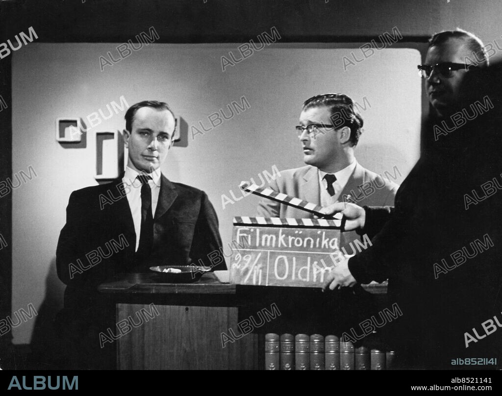 1962.. Orig. bildtext... Gunnar Oldin och Nils Petter Sundgren 1963. Anm. Filmklappor Programledare Publ. i RiR 39/76 Journalister Filmkritiker persons: NILS PETTER SUNDGREN;GUNNAR OLDIN sites: SVERIGE.