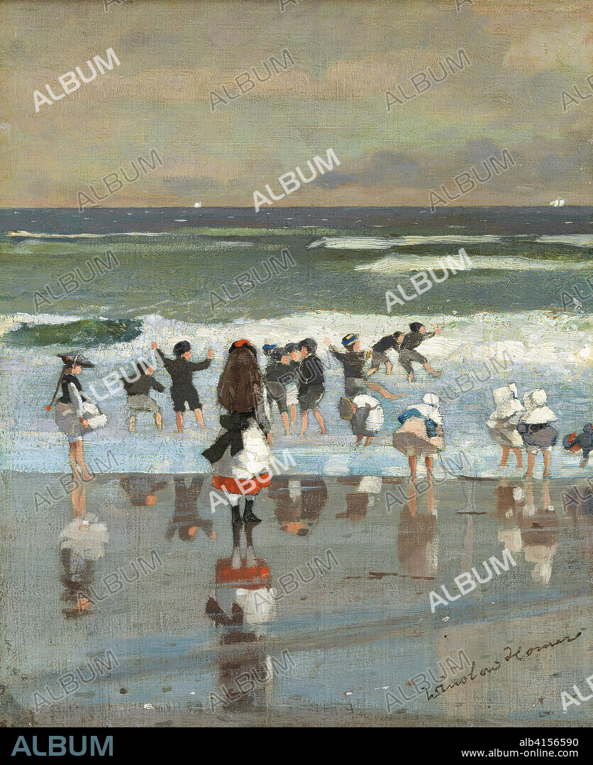 Winslow Homer (Boston, 1836-Prouts Neck, 1910). Escena de playa (hacia 1869). Óleo sobre lienzo adherido a cartón. 29,3 x 24 cm.