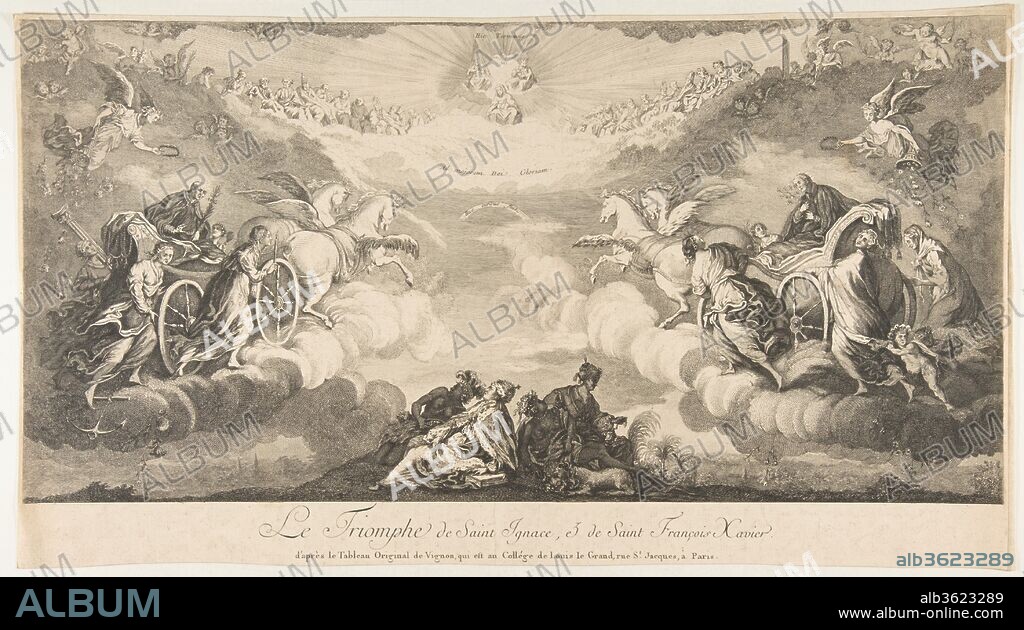 Triumph of Saint Ignatius and Saint Francis Xavier (Le Triomphe de Saint Ignace et de Saint François Xavier qui est au Collége de Louis le Grand...Paris). Artist: Anonymous, French, 17th century; After Claude Vignon (French, Tours 1593-1670 Paris). Dimensions: sheet (trimmed): 11 3/4 x 21 1/4 in. (29.8 x 54 cm). Date: 17th century.