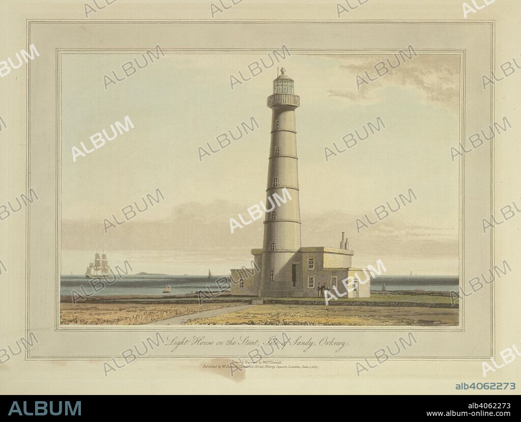 WILLIAM DANIELL et RICHARD AYTON. Light House on the Start, on the Isle of Sandy in the Orkneys. The coastline and landscape of Great Britain. Drawn and engraved by William Daniell. A Voyage round Great Britain undertaken in the summer of the year 1813. With a series of views illustrative of the character and prominent features of the coast, drawn and engraved by William Daniell. Longman: London, 1814-25. Source: G.7045 plate 151. Language: English.