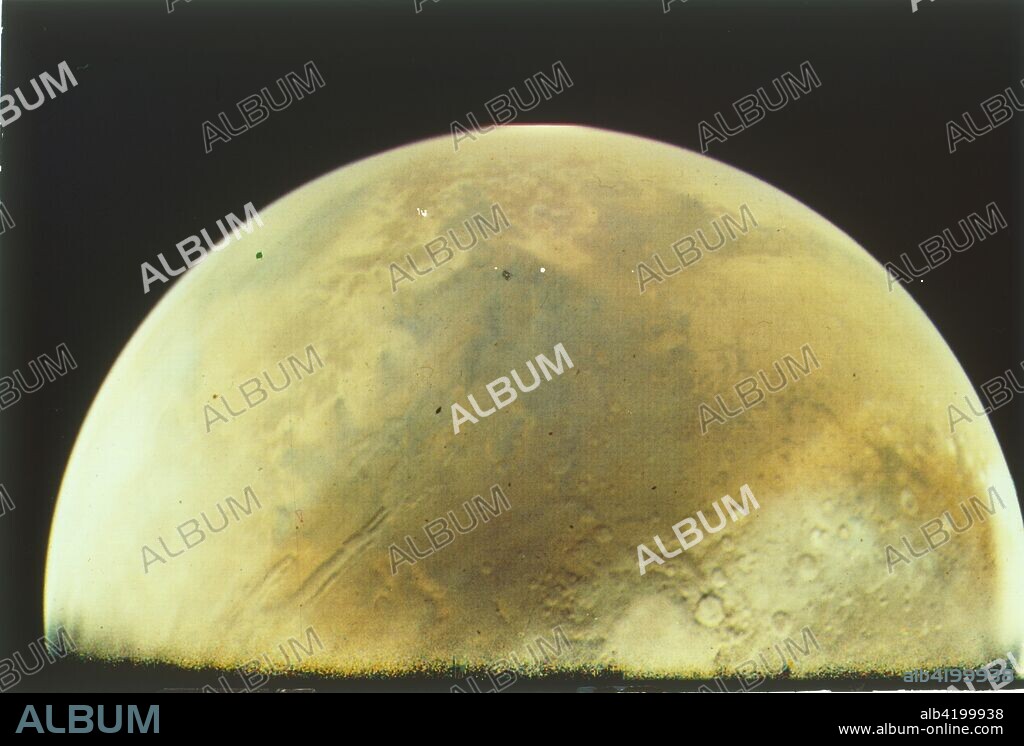 Mars from Viking 1 orbiter, Viking 1 Mission to Mars, 1976. The Viking 1 spacecraft, part of NASA's Viking programme, was the first spacecraft to land successfully on Mars and perform its mission. It sent images of the Martian surface back to Earth.