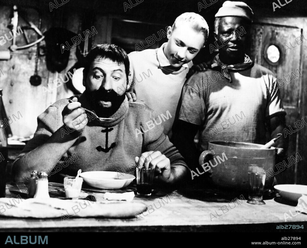 GEORGES WILSON y JEAN-PIERRE TALBOT en EL SECRETO DEL TOISON DE ORO, 1961 (TINTIN ET LE MYSTERE DE LA TOISON D'OR), dirigida por JEAN-JACQUES VIERNE. Copyright FILMAYER.