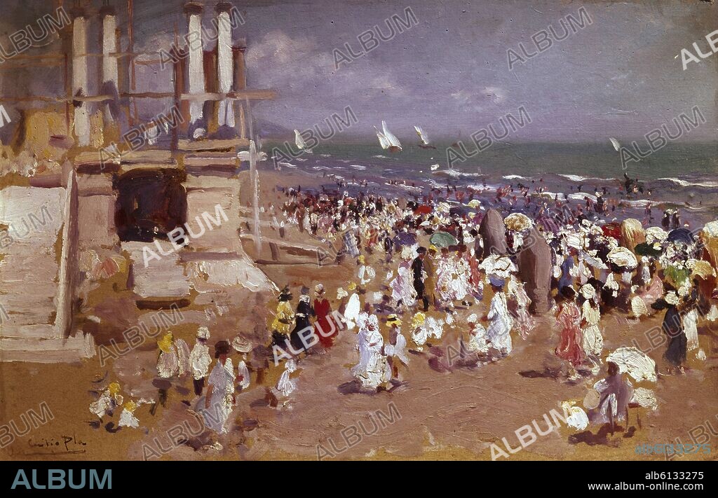 CECILIO PLA Y GALLARDO (1860/1934). CUATRO NOTAS DE COLOR O CUATRO APUNTES DE LA PLAYA DE VALENCIA, 26x39 CADA UNA, IMPRESIONISMO ESPAÑOL.