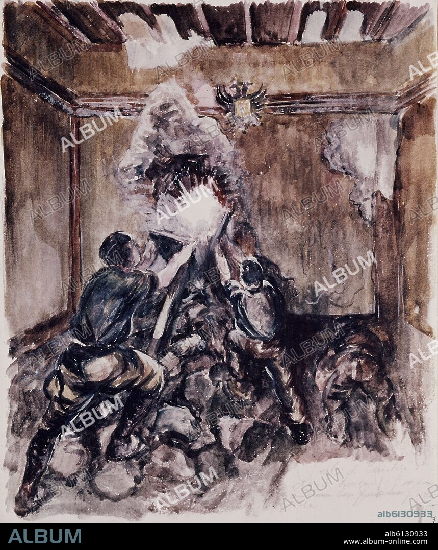 ARTURO REQUE MERUVIA-KEMER-. TOLEDO-ALCAZAR-PROYECTILES ENTRAN EN SALA BANDERAS-GUERRA CIVIL ESPAÑOLA.