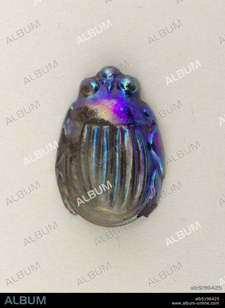 Scarab, Tiffany & Company, American, established 1853, Mold-blown favrile glass, Scarab of blue glass with peacock-blue iridescent back., New York, New York, USA, ca. 1910, jewelry, Decorative Arts, Scarab.