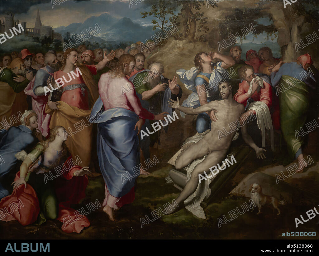 Artist: Marco Pino, Italian, Siena, ca. 1525ca. 1587, The Resurrection of Lazarus, ca. 1570, Oil on panel, unframed: 103 × 137 cm (40 9/16 × 53 15/16 in.), On view, Italian, Naples, 16th century, Paintings.