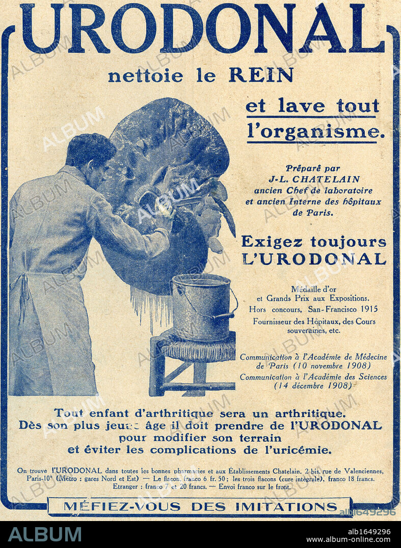 French advertisement c.1916 for "Urodonal" a kidney cleanser.